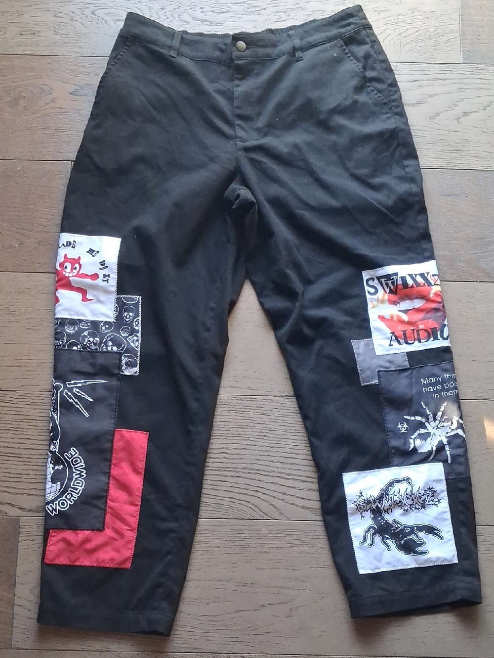 Black Patchwork Graphic Swixxz Pants